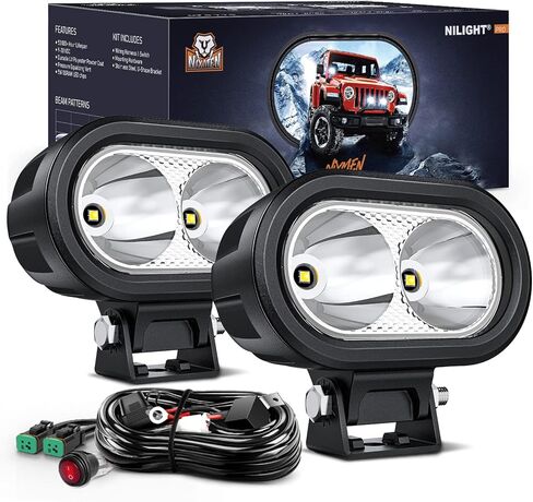 Nilight 3Inch Round Motorcycle Led Light Pods 2PCS Spot Led Fog Light 1550LM Built-in EMC Offroad Driving Auxiliary Ditch Light for Motorbike SUV ATV Truck Boat Tractor Forklift, 5 Years Warranty in Saudi Arabia