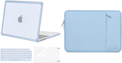 MOSISO Compatible with MacBook Air 13 inch Case 2024-2022 M3 A3113 M2 A2681, Anti-Cracking Heavy Duty TPU Bumper Plastic Hard Case&Keyboard Skin&Screen Film&Polyester Vertical Bag, Baby Blue&Air Blue in Saudi Arabia