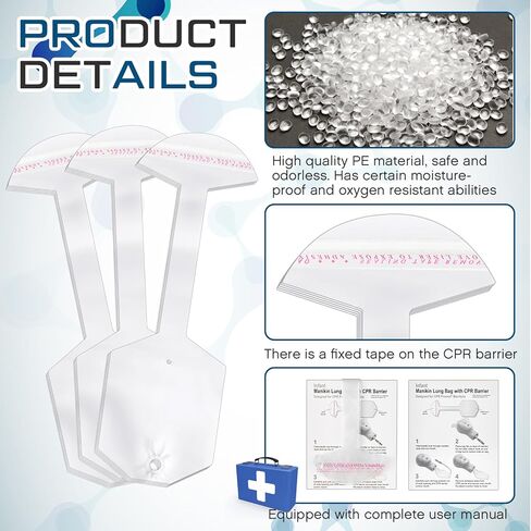 100 Pcs 100 Pcs Adult/Child CPR Manikin Infant Face Shield Lung Bag Manikin Replacement Lung Bag Face Shield Lung Bags Compatible with CPR Prompt Manikin CPR Classes Training (17.32 Inches) in Kuwait