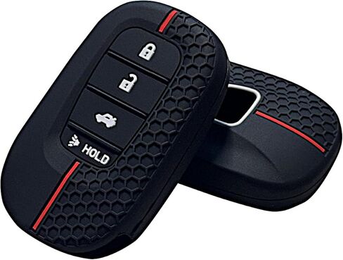 غطاء مفتاح Fob لسيارة CRV Civic: 4 أزرار حافظة حماية عن بعد من السيليكون مناسبة لسيارة Honda HRV Civic CRV CRV Hybrid 2022 2023 2024 KR5TP4 (أسود2) in Kuwait