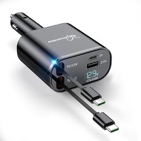 شاحن سيارة قابل للسحب، شاحن هاتف سيارة فائق السرعة 66 وات 4 في 1، كابلات قابلة للسحب (31.5 بوصة) ومحول شاحن سيارة بمنفذي USB لأجهزة iPhone 15/14/13/12 Pro Max XR، iPad، Samsung، Pixel in Kuwait