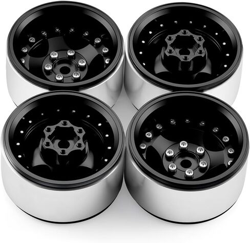 RCLIONS 4 قطع من الألومنيوم مقاس 1.9 بوصة ترقيات إطارات عجلة Beadlock لسيارة شاحنة زاحفة محورية SCX10 I II III TRX4 GEN7 GEN8 1/10 RC (أسود) in Saudi Arabia