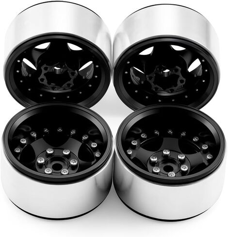 RCLIONS 4 قطع من الألومنيوم مقاس 1.9 بوصة ترقيات إطارات عجلة Beadlock لسيارة شاحنة زاحفة محورية SCX10 I II III TRX4 GEN7 GEN8 1/10 RC (أسود) in Saudi Arabia
