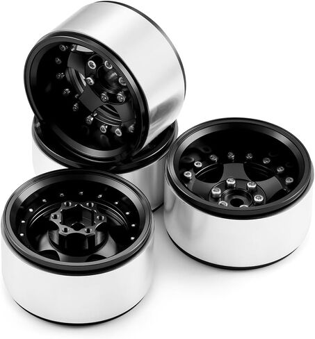 RCLIONS 4 قطع من الألومنيوم مقاس 1.9 بوصة ترقيات إطارات عجلة Beadlock لسيارة شاحنة زاحفة محورية SCX10 I II III TRX4 GEN7 GEN8 1/10 RC (أسود) in Saudi Arabia