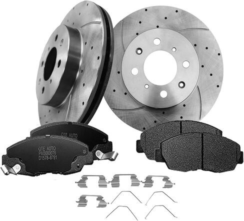 PM Auto Set of 6 Front Drilled Slotted Brake Disc Rotors 262mm-Ceramic Brake Pad Kit For 1996-2005 Honda Civic in Saudi Arabia