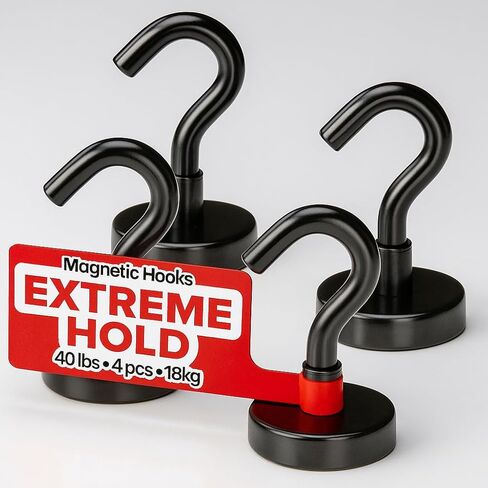 خطافات مغناطيسية X-Bet بوزن 27 رطلاً - خطافات مغناطيسية شديدة التحمل من النيوديميوم لكبائن الرحلات البحرية - خطافات مغناطيسية قوية للأرض النادرة للتعليق على الثلاجة والشواية ومقصورة الرحلات البحرية (عبوة من 6 قطع) in Kuwait