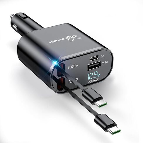 شاحن سيارة قابل للسحب، شاحن هاتف سيارة فائق السرعة 66 وات 4 في 1، كابلات قابلة للسحب (31.5 بوصة) ومحول شاحن سيارة بمنفذي USB لأجهزة iPhone 15/14/13/12 Pro Max XR، iPad، Samsung، Pixel in Kuwait