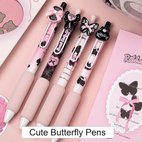 4 Pcs Cute Gel Pens Butterfly Bowknot Pens Pink Retractable Pen 0.5mm Black Ink Writing Pen for Women Girls Men Boy Office School Supplies (Cute Pink) in Saudi Arabia