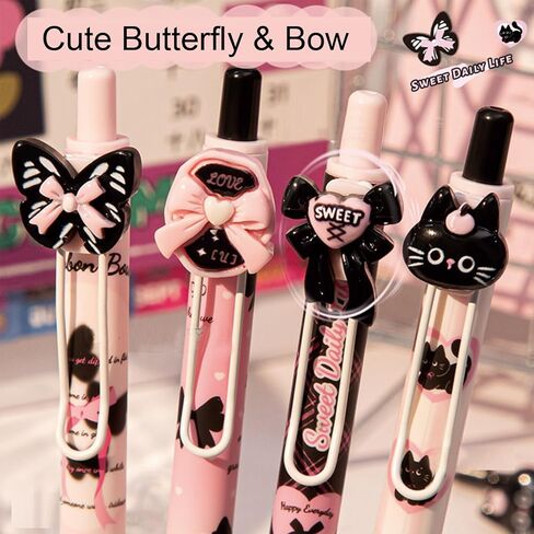 4 Pcs Cute Gel Pens Butterfly Bowknot Pens Pink Retractable Pen 0.5mm Black Ink Writing Pen for Women Girls Men Boy Office School Supplies (Cute Pink) in Saudi Arabia