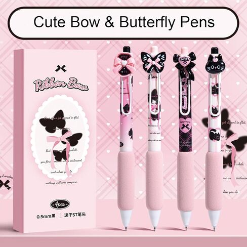 4 Pcs Cute Gel Pens Butterfly Bowknot Pens Pink Retractable Pen 0.5mm Black Ink Writing Pen for Women Girls Men Boy Office School Supplies (Cute Pink) in Saudi Arabia