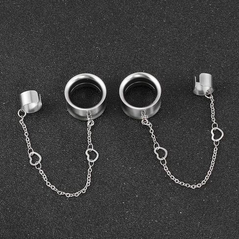LADEMAYH 2PCS Ear Plugs Tunnels Gauges Earrings for Women, Size 2g - 1 inch Stainless Steel Ear Gauges Cuff Chains with Non-Piercing Adjustable Cartilage Clip On Wrap Dangle Tassel Body Jewelry in Saudi Arabia
