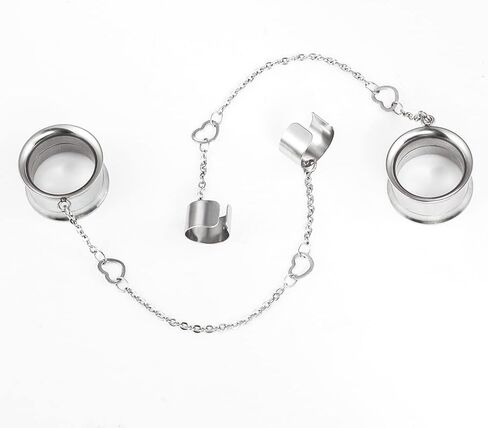LADEMAYH 2PCS Ear Plugs Tunnels Gauges Earrings for Women, Size 2g - 1 inch Stainless Steel Ear Gauges Cuff Chains with Non-Piercing Adjustable Cartilage Clip On Wrap Dangle Tassel Body Jewelry in Saudi Arabia