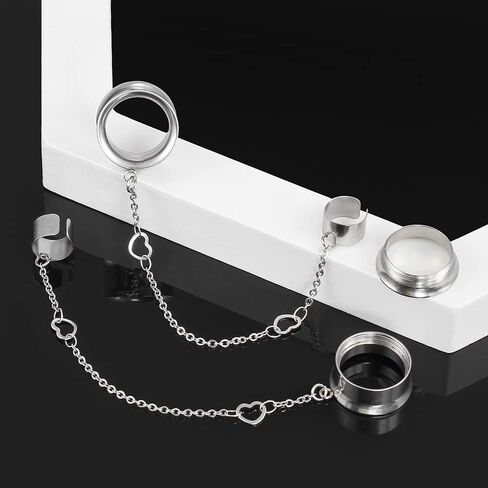 LADEMAYH 2PCS Ear Plugs Tunnels Gauges Earrings for Women, Size 2g - 1 inch Stainless Steel Ear Gauges Cuff Chains with Non-Piercing Adjustable Cartilage Clip On Wrap Dangle Tassel Body Jewelry in Saudi Arabia