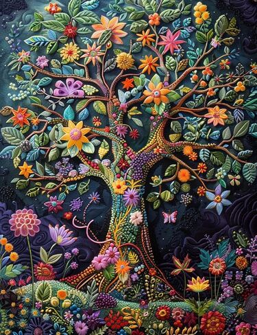 A Tree of Life Colorful Leaves DIY 11CT Stamped Cross Stitch Kits for Beginners Easy Needlepoint Embroidery Counted Cross Stitch Art Craft for Wall Decoration 16x20inch(4) in Saudi Arabia