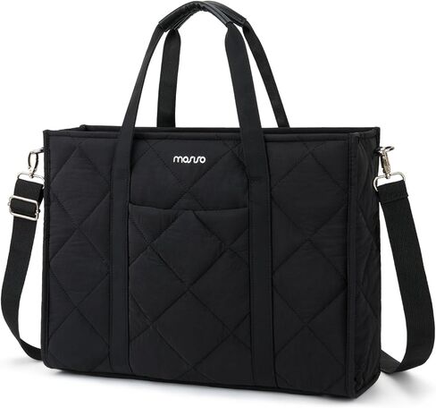 MOSISO Puffer Laptop Tote Bag for Women, 15-15.6 inch Laptop Bag, Large Capacity Work Handbag Lightweight Casual Shoulder Bags with Cup Holder for Teacher Nurse College Business Office Travel, Black in Saudi Arabia
