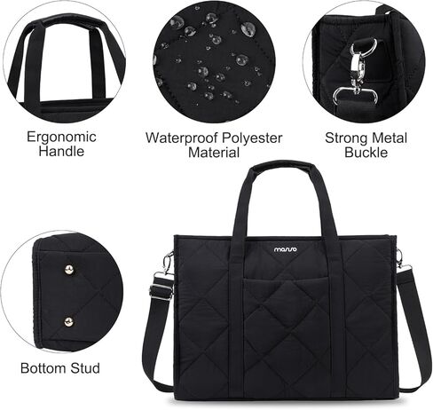 MOSISO Puffer Laptop Tote Bag for Women, 15-15.6 inch Laptop Bag, Large Capacity Work Handbag Lightweight Casual Shoulder Bags with Cup Holder for Teacher Nurse College Business Office Travel, Black in Saudi Arabia