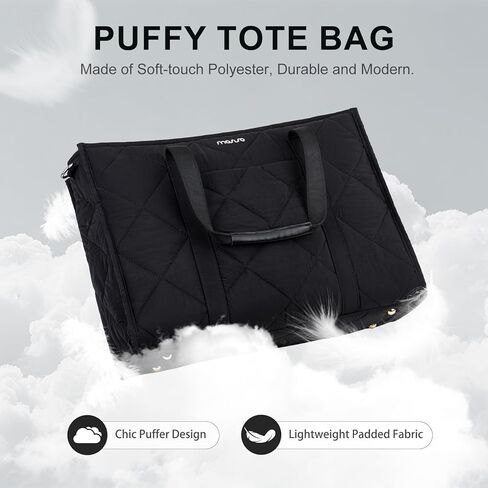 MOSISO Puffer Laptop Tote Bag for Women, 15-15.6 inch Laptop Bag, Large Capacity Work Handbag Lightweight Casual Shoulder Bags with Cup Holder for Teacher Nurse College Business Office Travel, Black in Saudi Arabia