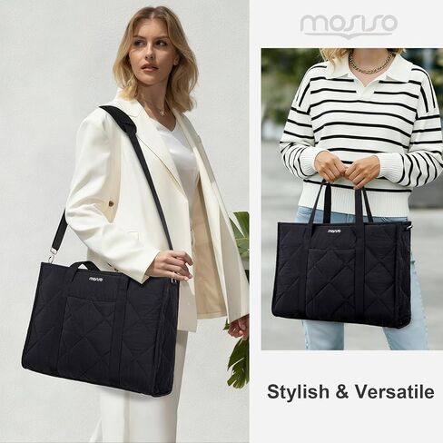 MOSISO Puffer Laptop Tote Bag for Women, 15-15.6 inch Laptop Bag, Large Capacity Work Handbag Lightweight Casual Shoulder Bags with Cup Holder for Teacher Nurse College Business Office Travel, Black in Saudi Arabia