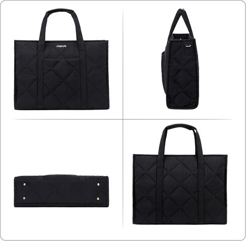 MOSISO Puffer Laptop Tote Bag for Women, 15-15.6 inch Laptop Bag, Large Capacity Work Handbag Lightweight Casual Shoulder Bags with Cup Holder for Teacher Nurse College Business Office Travel, Black in Saudi Arabia