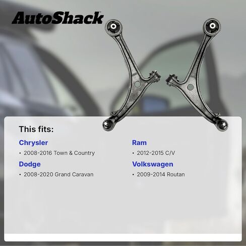 ذراع التحكم السفلي الأيسر الأمامي من AutoShack ومفاصل كروية مع استبدال البطانات لـ 2008-2020 دودج جراند كارافان 2009-2014 فولكس فاجن روتان 1-PC in Kuwait