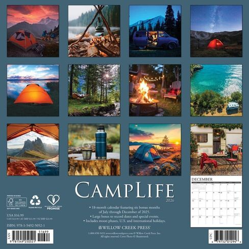 Willow Creek Press, Camp Life 2026 Wall Calendar, 12'' X 12'', 18-Month Calendar with Stapled Binding in Saudi Arabia