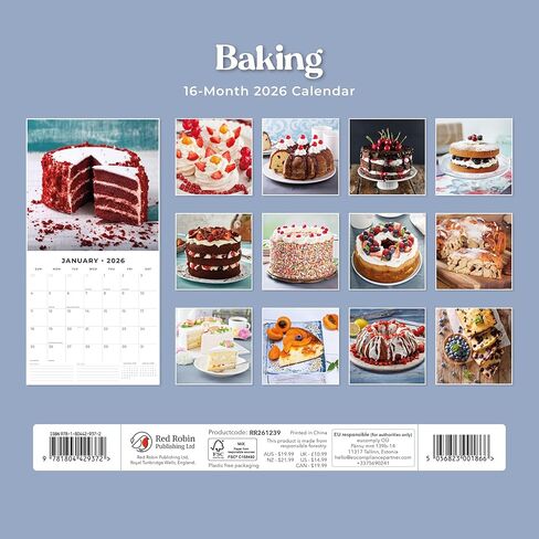 Red Robin 2026 Baking Monthly Wall Calendar | 12" x 24" Open | Premium Thick & Sturdy Paper | Hangable 12 Month Calendar | Lined Notes & To Do Area | Vivid Images | Plastic Free in Saudi Arabia