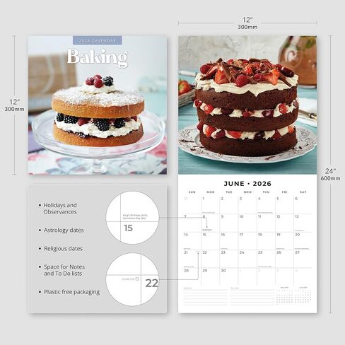 Red Robin 2026 Baking Monthly Wall Calendar | 12" x 24" Open | Premium Thick & Sturdy Paper | Hangable 12 Month Calendar | Lined Notes & To Do Area | Vivid Images | Plastic Free in Saudi Arabia