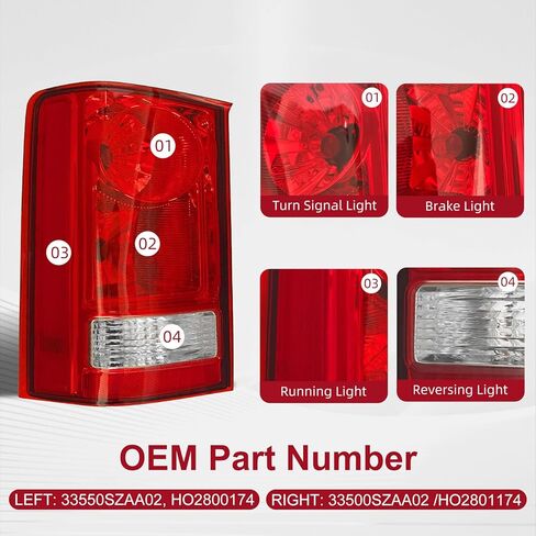 Tail Light Assembly Compatible with 2009 2010 2011 2012 2013 2014 2015 Honda Pilot Rear Taillight Brake Lamp w/Bulbs Replacement 33500SZAA02 HO2801174 (Right Passenger Side) in Saudi Arabia