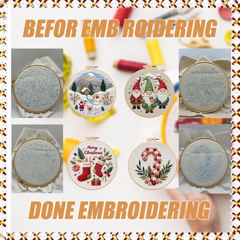 Ytuaebni 4 Sets Christmas Embroidery Kit for Adults, Christmas Cross Stitch Kits for Beginners with Pattern, Needles, Threads, Tools (Snowman + Little Dwarf + Stocking + Wreath) in Saudi Arabia