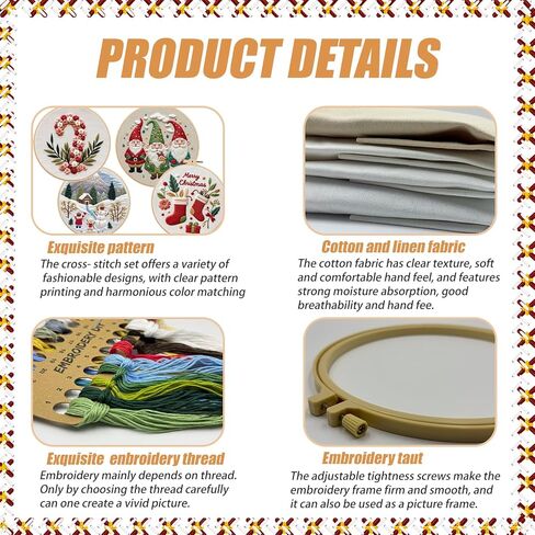 Ytuaebni 4 Sets Christmas Embroidery Kit for Adults, Christmas Cross Stitch Kits for Beginners with Pattern, Needles, Threads, Tools (Snowman + Little Dwarf + Stocking + Wreath) in Saudi Arabia