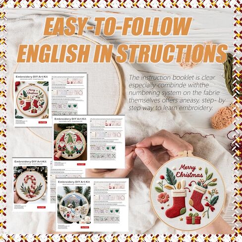 Ytuaebni 4 Sets Christmas Embroidery Kit for Adults, Christmas Cross Stitch Kits for Beginners with Pattern, Needles, Threads, Tools (Snowman + Little Dwarf + Stocking + Wreath) in Saudi Arabia