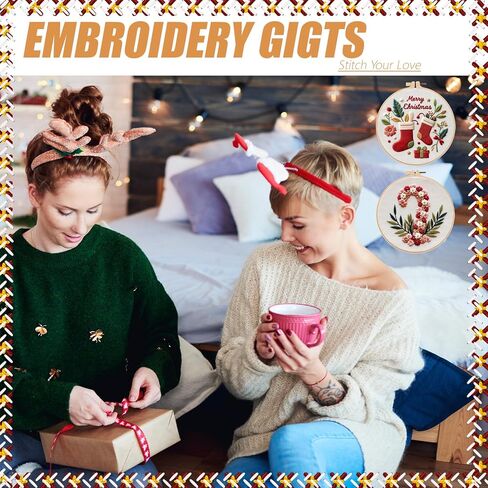 Ytuaebni 4 Sets Christmas Embroidery Kit for Adults, Christmas Cross Stitch Kits for Beginners with Pattern, Needles, Threads, Tools (Snowman + Little Dwarf + Stocking + Wreath) in Saudi Arabia