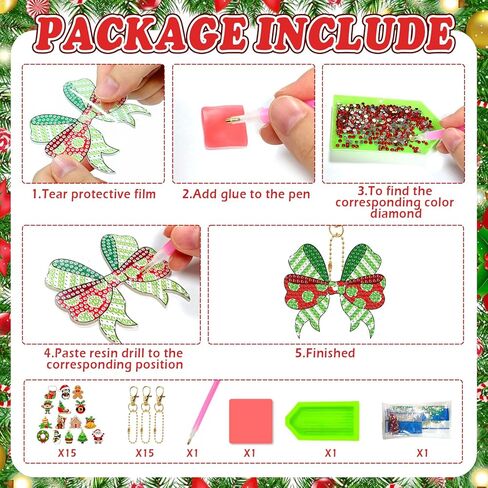 20 Pcs Christmas Diamond Painting Keychain 5D DIY Diamond Painting Kit Christmas Hanging Diamond Art Ornaments for Kids Family Party Crafts Decoration (Novelty) in Saudi Arabia