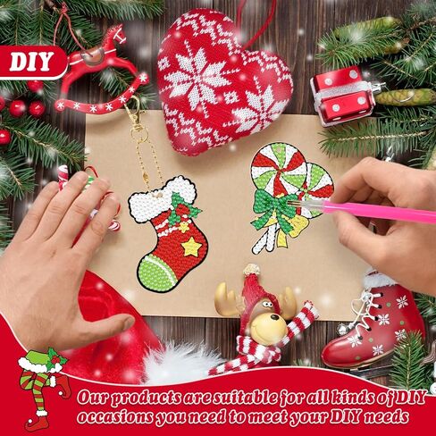 20 Pcs Christmas Diamond Painting Keychain 5D DIY Diamond Painting Kit Christmas Hanging Diamond Art Ornaments for Kids Family Party Crafts Decoration (Novelty) in Saudi Arabia