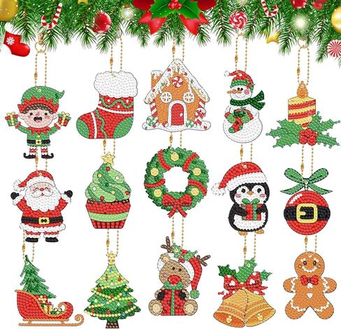 20 Pcs Christmas Diamond Painting Keychain 5D DIY Diamond Painting Kit Christmas Hanging Diamond Art Ornaments for Kids Family Party Crafts Decoration (Novelty) in Saudi Arabia