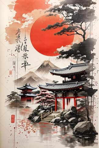 AIVKIEJK Diamond Painting Kits for Adults - Muted Japanese Ink Painting DIY 5D Full Drill Diamond Dots Paintings with Diamonds Gem Art and Crafts Home Decor 8x12inch in Kuwait