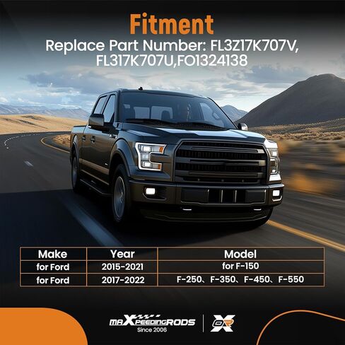 استبدال زجاج مرآة جانبية للسائق من maxpeedingrods لسيارة Ford F-150 2015-2021، لسيارة Ford F-250 F-350 F-450 F-550 2017-2022 مرآة جانبية مع حامل خلفي FL3Z17K707V FL317K707U in Kuwait