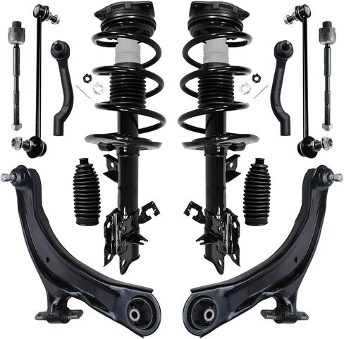 Detroit Axle - FWD Front Suspension Kit for 2008 2009 2010 2011 2012 Nissan Rogue, 2 Struts Coil Spring 2 Lower Control Arms w/Ball Joint 2 Sway Bars 4 Inner Outer Tie Rods 2 Boots Replacement in Saudi Arabia