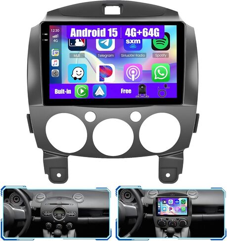 2+64GB 9 Inch HD Touchscreen for Mazda 2 2007-2014 Car Radio Stereo with CarPlay Android Auto Android 13 FM/RDS Mirror Link GPS Navigation Bluetooth WiFi USB MIC SWC Canbus RCA+AHD Back up Camera in Kuwait