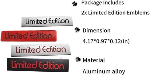 قطعتان من معدن الكروم إصدار محدود بشعار سيارة شارة ثلاثية الأبعاد مميزة لصندوق السيارة الخلفي ملصق جانبي (أحمر فضي) in Kuwait