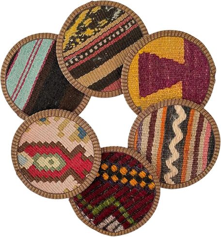 مجموعة قواعد الأكواب القماشية من كيليم، مجموعة قواعد الأكواب بوهو، قواعد الأكواب الغربية الوسطى، مجموعة قواعد الأكواب القماشية، الكليم التركي الأصلي (6 قواعد أكواب) in Kuwait