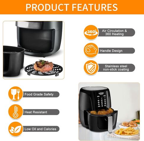 ملحقات مقلاة الهواء لـ Gourmia GAF798 GAF716 GAF778 7QT مقلاة هوائية، درجة الطعام غير لاصقة 8.97 بوصة * 8.97 بوصة قطع غيار مقلاة الهواء صينية شواء صينية شواء لوحة هش، آمنة للاستخدام في غسالة الأطباق in Saudi Arabia