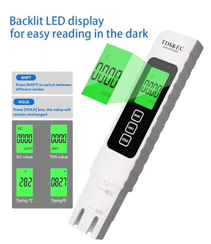 3 in 1 TDS Meter - TDS EC & Temperature(°C,°F) Meter,Accurate & Reliable Digital Water Testing Kits for Drinking Water Quality, Tap, Well, Swimming Pool,Hydroponics, Aquarium, RO/DI System, Black in Saudi Arabia