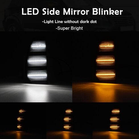 أضواء إشارة الانعطاف ذات المرآة الجانبية LED متوافقة مع تندرا 2007-2021، مصباح إشارة الانعطاف المتسلسل الكهرماني الديناميكي، مصابيح وقوف السيارات البيضاء أثناء النهار (عدسة دخان) in Kuwait