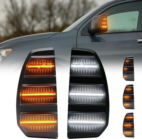 أضواء إشارة الانعطاف ذات المرآة الجانبية LED متوافقة مع تندرا 2007-2021، مصباح إشارة الانعطاف المتسلسل الكهرماني الديناميكي، مصابيح وقوف السيارات البيضاء أثناء النهار (عدسة دخان) in Kuwait