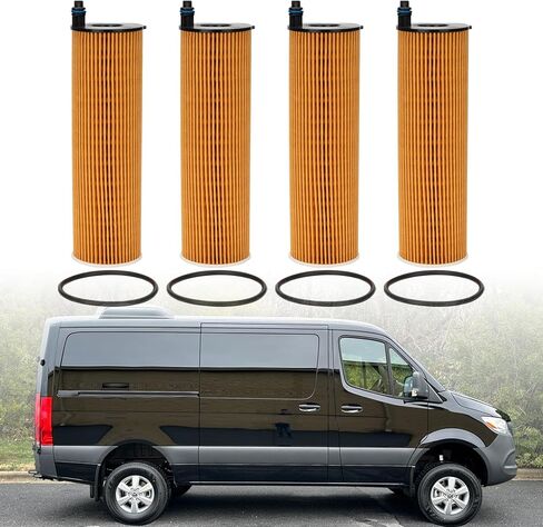 طقم فلتر زيت المحرك 4 قطع متوافق مع Mercedes-Benz Sprinter 2500 3500 3500XD 2023 2024 Repalces 6541801100, A6541801100 in Kuwait