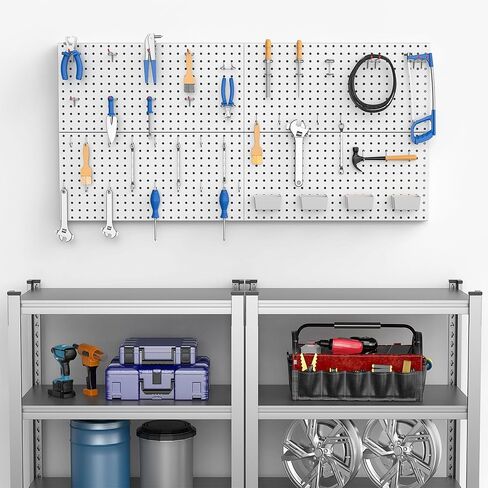 4ft Metal Pegboard Storage Kit for Standard Tools, Black Pegboard Wall Organizer with Hooks and Garage Storage Bins in Saudi Arabia