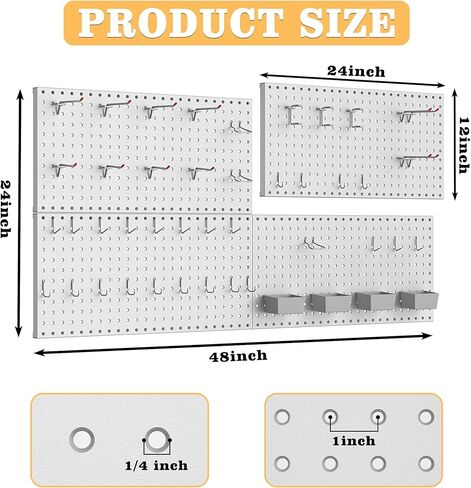 4ft Metal Pegboard Storage Kit for Standard Tools, Black Pegboard Wall Organizer with Hooks and Garage Storage Bins in Saudi Arabia