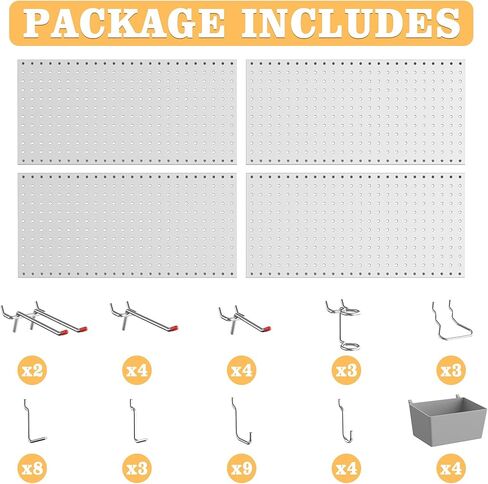 4ft Metal Pegboard Storage Kit for Standard Tools, Black Pegboard Wall Organizer with Hooks and Garage Storage Bins in Saudi Arabia