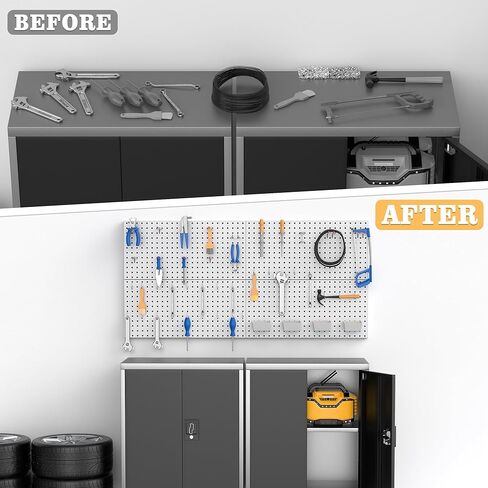 4ft Metal Pegboard Storage Kit for Standard Tools, Black Pegboard Wall Organizer with Hooks and Garage Storage Bins in Saudi Arabia